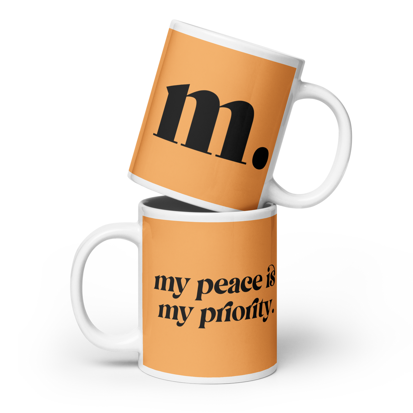 M. White glossy mug